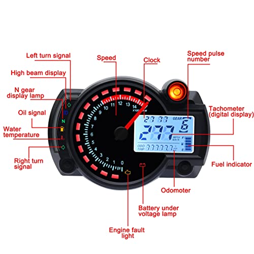 Kaolali S1-0 Motorcycle Digital Speedometer Tachometer Motorcycle Speedometer Odometer 7 Colors Lcd Backlight Adjustable Digital Gauge Meter R-X-2-N 14000Rpm Max 299Km/H thumb #2