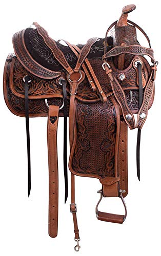 Ensemble de Selle de Cheval en Cuir Noir avec Baril de Course