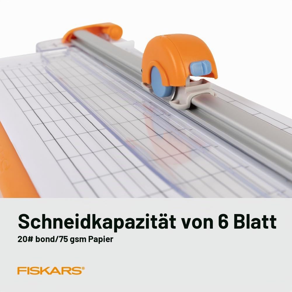 Fiskars Kompakter Rollschneider – 30,5 cm Schnittlänge – tragbare Größe mit ausziehbarem Bodendeck – selbstschärfende Klinge – Scrapbooking-Werkzeug