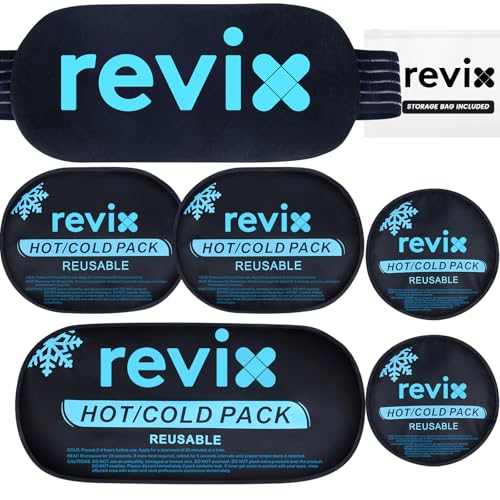 REVIX Ice Packs for Injuries Reusable, 5-Piece Set Hot and Cold Gel Ice Pack for Joints, Muscle, Post-Workout Recovery, Adjustable and Flexible Cooling Pads for Knees, Back, Arms and Neck
