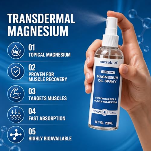 Image of Nutrabud Magnesium Oil Spray - 200ml | Topical Spray Magnesium Oil For Feet, Muscle Relaxation, Deep Sleep Support, Recovery From Cramps (200ml (Pack of 1))