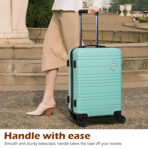 PC+ABS Durable Carry-On Luggage with Spinner Wheels TSA Lock，20-Inch with Waterproof Weekend Backpack Wash Bag(Mint Green) image 5