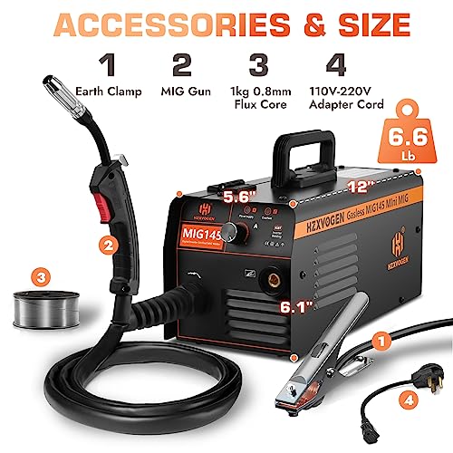 H Hzxvogen Hzxvogen 145A Mig Welder 110V/220V Flux Core Welder Dual Voltage Gasless Mig Welding Machine Igbt Inverter Portable Welder Machine thumb #7