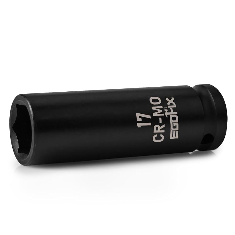 Soquete de impacto profundo EGOFIX 17 mm, acionamento de 12,7 mm (1/2 pol.), 6 pontos, aço CR-MO