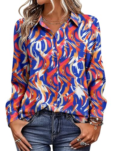 Image of Magritta Women's Shirts Fashion Casual Loose Fit Long Sleeve Button Down Lightweight Collared Blouse Tops