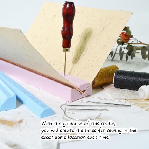 UPTTHOW Signature Stanzwerkzeuge für Buchbinderbedarf mit Ahle und Wiege für Anfänger, Kunststoff, einfache Scrapbooking-Kits für Bastelarbeiten, Notizbuch, Tagebücher, Planer, Blau