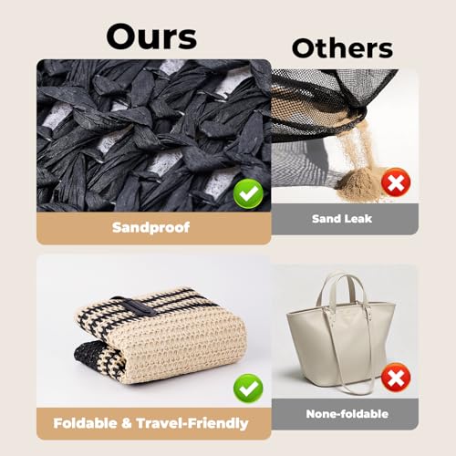 FAERIE Beach Bag Straw Beach Bags for Women Vacation Handbags Beach Tote Bag Straw Bags for Women Beach Bag With Zipper4