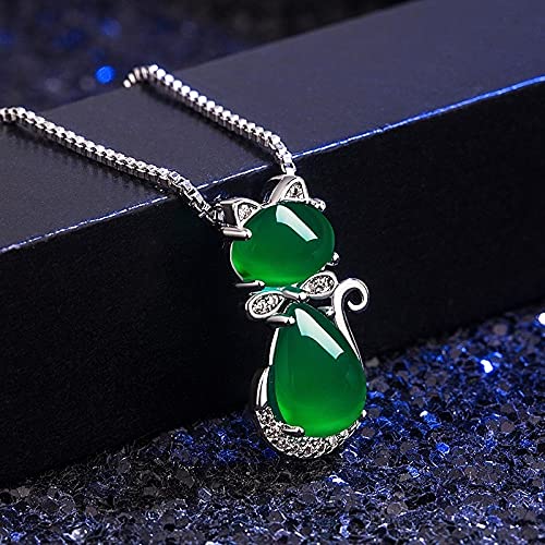 N Green Jade Chalcedony Cat Agate Pendant 925 Silver Necklace Chinese Carved Fashion Charm Jewelry Amulet For Women Gifts
