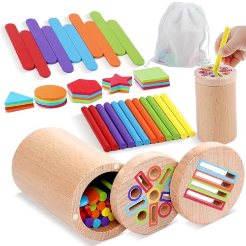 Montessori Spielzeug ab 1 Jahr, Motorikspielzeug Montessori Spielzeug 2 Jahre, 3-in-1 Montessori Spielzeug Baby ab 1 2 3 Jahre Holzspielzeug Steckspiel Sortierspiel Kleinkind Sensorik Geschenke