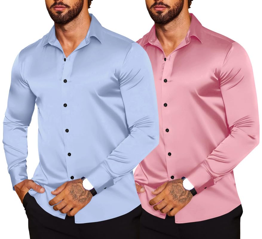 madhavista Combo of Men’s Premium Satin Cotton Shirt with Full Sleeves & Spread Collar | Smooth Finish | Slim Fit | Stylish Button Down Shirt for Evening, Casual Pack of 2-picture-50