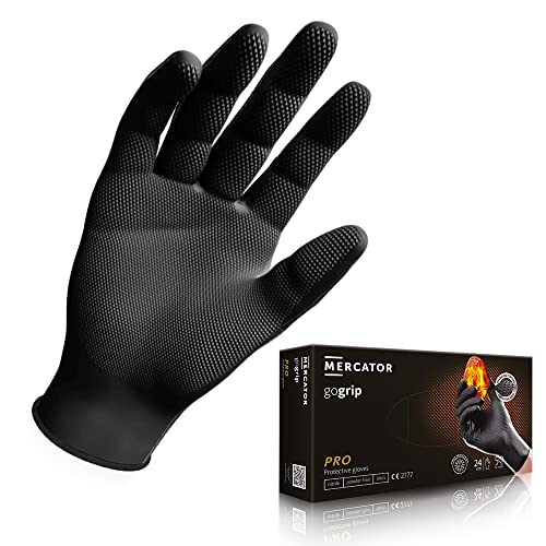 MERCATOR MEDICAL GoGRIP+ Nitrilhandschuhe, puderfrei, latexfrei, Diamantstruktur, Größe: XL – 50 Stück, Kolor: GoGrip, Schwarz