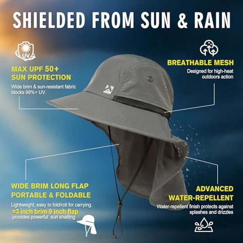 Image of Oversized XL XXL Mens Sun Hat Big Head Neck Flap Shade Waterproof UPF50+ Wide Brim Hat Fishing Safari Hiking