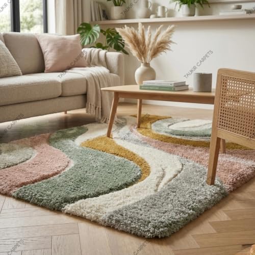 Image of SWEET HOMES Luxury Abstract Shag Rug, Thick Soft Area Carpet for Living Room, Bedroom, 8 x 10 Feet (244 x 305 cm), Pink & Gray