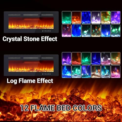 40" Electric Fireplace, Recessed and Wall Mounted Fireplace with Smart WiFi Infrared Linear Fireplace Heater 120v/1500w &12 LED Flame Colors & Timer Remote, Low Noise Operation - Image 3