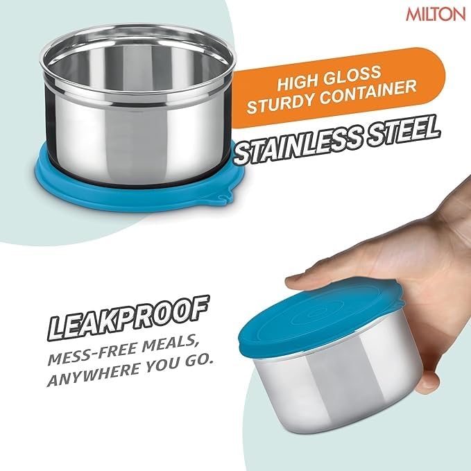Image of Spare SM Tiffin Lid Compatible with Milton Stack Pack Stainless Steel Tiffin | Fits 200ml, 350ml & 500ml Containers | Leak-Proof Replacement Lid | BPA-Free | Cyan (Only Lid)