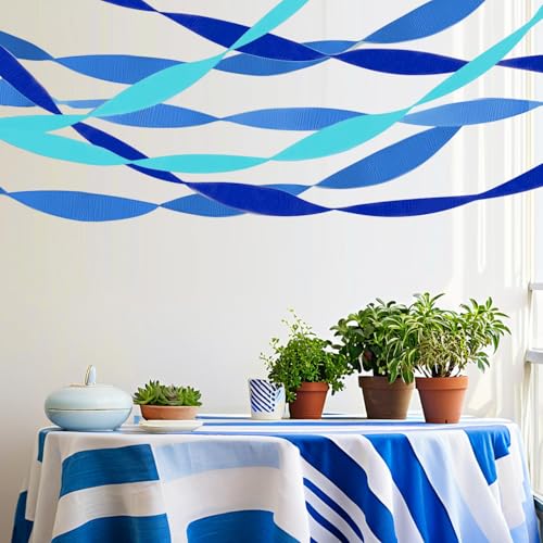 Image of Crepe Paper Streamers 6 Rolls 492ft, Blue Crepe Paper Decorations for Birthday Baby Shower Wedding Party Decor DIY Gift Wrapping, 1.77 Inch x 82 Ft /Roll