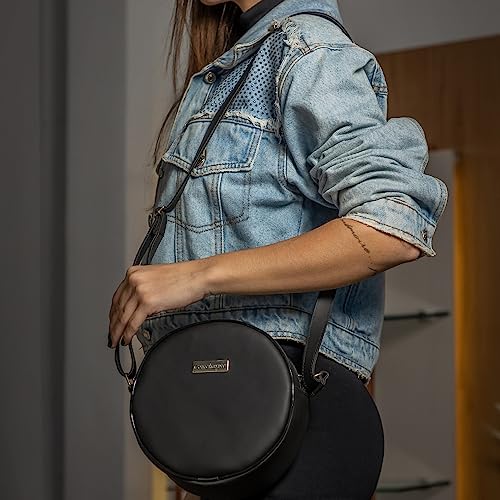 Bolsa Redonda Feminina Lisa Couro Eco Mini Bag Transversal Cor:Preto