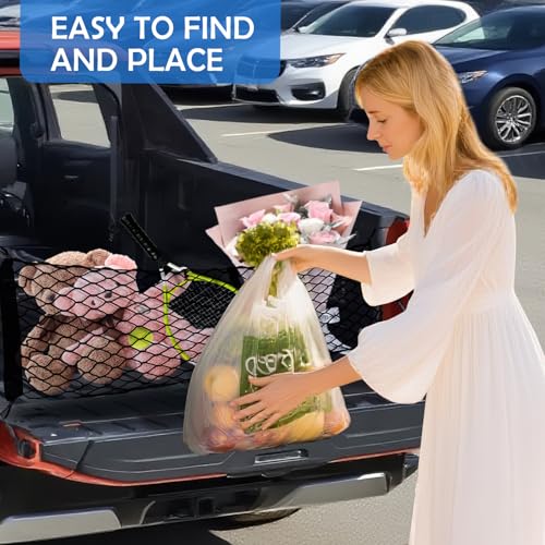 Image of Envelope Style Cargo Net for 2023-2026 Chevy Colorado&GMC Canyon Accessories, Trunk SUV Mesh Cargo Net, Upgraded 5mm Bungee & Double-layer Nylon Storage Tailgate Netting Grocery&Tools Holder Organizer