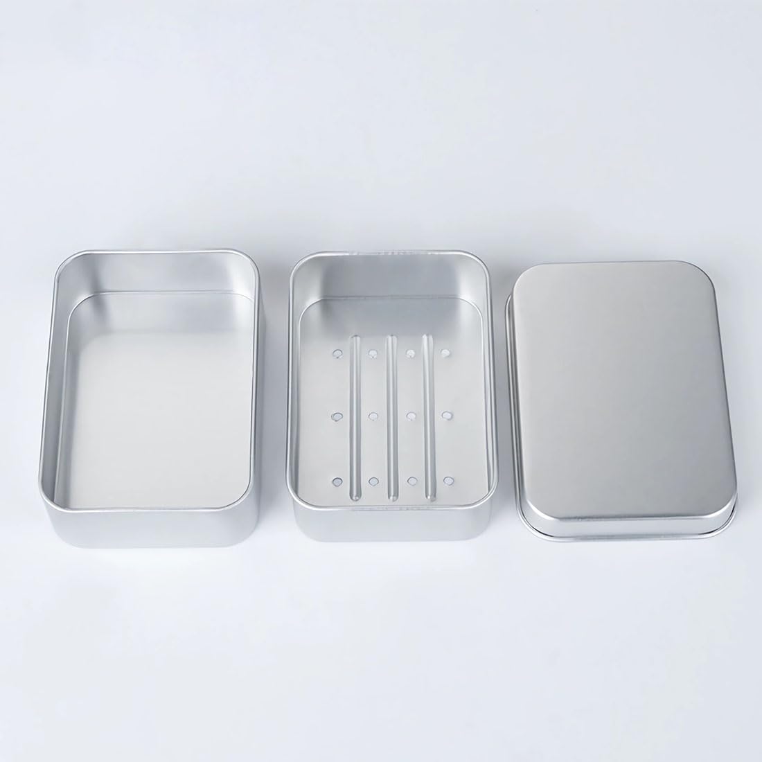 Aluminiowy słoik cynowy, 6 sztuk aluminiowych pojemników na mydło, stojak do przechowywania, pojemnik na odpady, z pokrywką, przenośny
