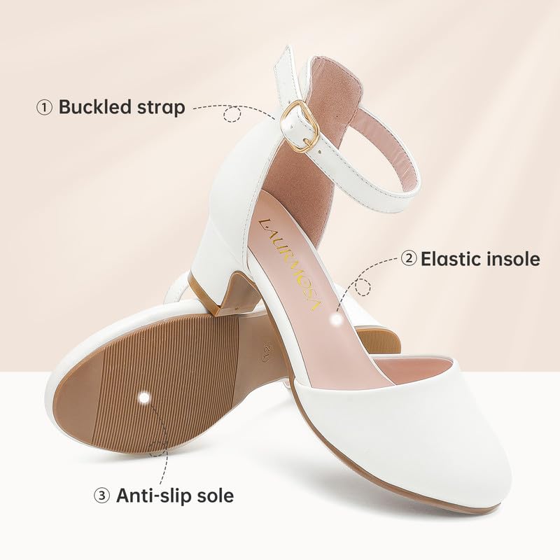 LAURMOSA Chaussures de princesse à talons hauts pour fille - Chaussures de fête pour adolescentes - Escarpins avec lanières - Sandales pour fille - Pour Noël, anniversaire