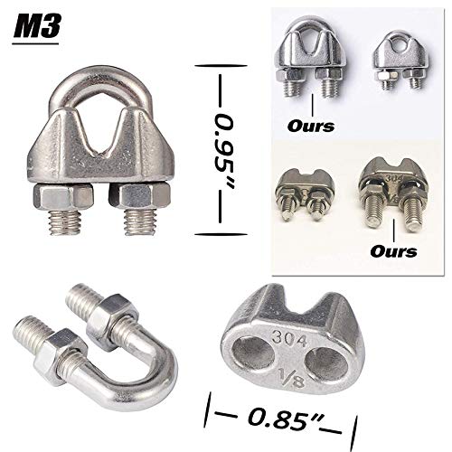 TopHomer Kit Tensores Acero Inoxidable M6 Tornillo Flor Canasta M3 Abrazadera Cable 1/8 M3 Cuerda de Alambre miniatura 4