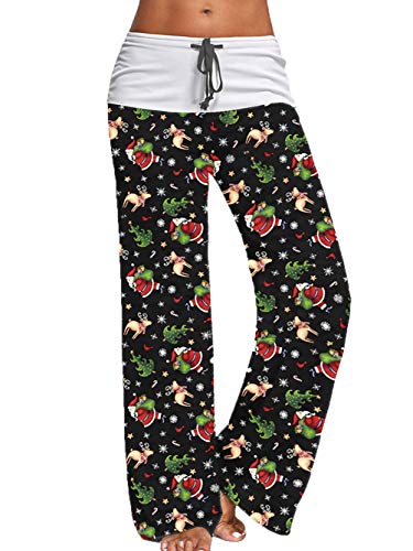 Image of iChunhua Women's Comfy Stretch Floral Print Drawstring Palazzo Wide Leg Lounge Pant