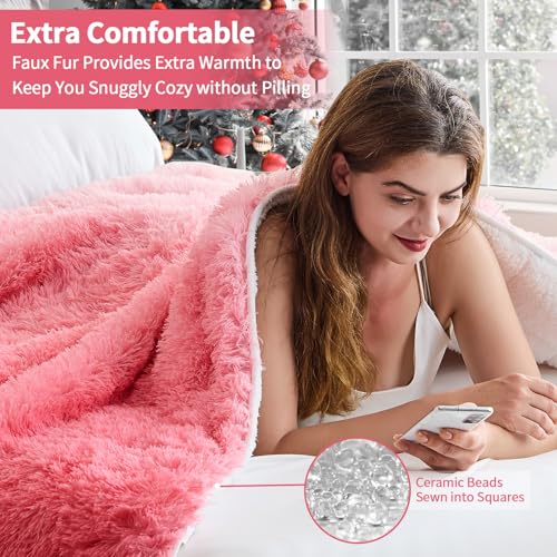 Image of yescool Weighted Blanket for Adults (15 lbs, 60 inch x 80 inch, Baby Pink) Heavy Blanket for Sleeping Perfect for 140-160 lbs, Queen Size Faux Fur Blanket with Premium Glass Bead, Machine Washable