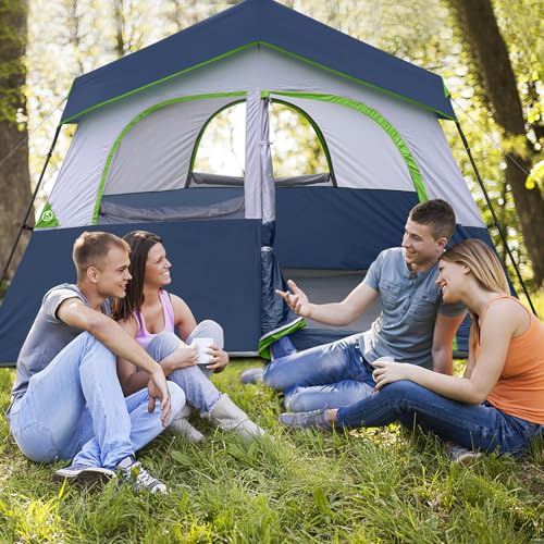 Image of HIKERGARDEN 6-8 Person Camping Tent - Portable Family Cabin Tent for Camp, Windproof Fabric Camp Tent Outdoor for Hiking, Backpacking, Traveling