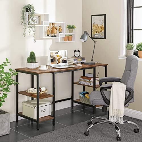 VASAGLE Computer Desk, 137 cm Writing Desk with Storage, 4 Shelves, Spacious Table Top, for Home Office, Industrial Style, Rustic Brown and Black LWD54X