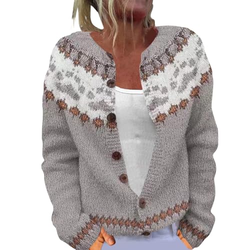 Striped Pattern Crew Neck Sweater, Fair Isle Sweater Women Floral Cardigan Sweaters Vintage Button Down Boho Cardigans Open Front Icelandic Nordic Coat
