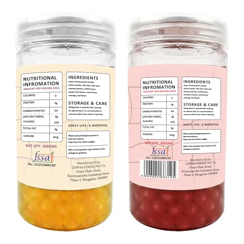 Image of Zawaa Boba Tea Assorted Popping Boba Pearls - Passion Fruit & Strawberry | 300g Each (Pack of 2) | Bursting Bubble Tea Pearls