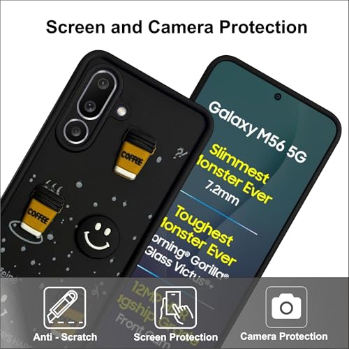 Image of SBMS Silicone Back Cover Case for Samsung Galaxy M56 5G / F56 5G | Cute Fun 3D Cartoon, Coffee Design Silicone Case | Camera Protection Bump | Shockproof Back Cover for Sam M56 5G (Coffe Mug Black)