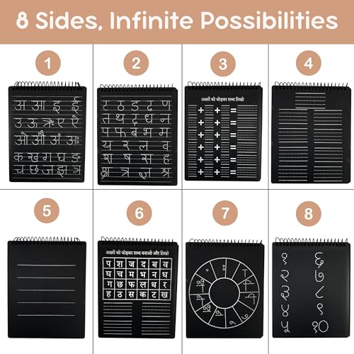 Image of Berrybee 8-in-1 Montessori-Inspired Pre-Writing Board | Tracing Board for Akshar, swar, vyanjan, matras & Patterns | Reusable Handwriting Practice for Kids Age 2-6 | Educational & Durable (Hindi)