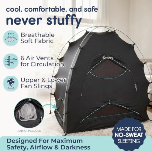Image of Hiccapop Daydreamer Blackout Tent for Pack and Play, Original Patented 2-Door Sleep Pod for Kids & Babies, Blocks 98% of Light for Better Sleep Anywhere, Black