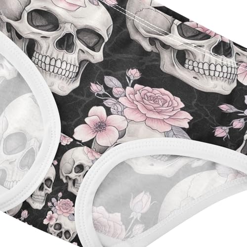 Skulls Pink Purple Flowers Cotton Toddler Underwear, Cotton Underwear Girls, 2T–8 Years 5