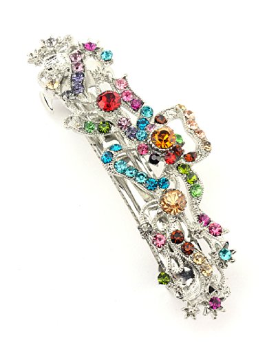 Women's Rhinestone Metal Hair Barrette Clip Hair Pin Antique Silver IMB2149, Multi