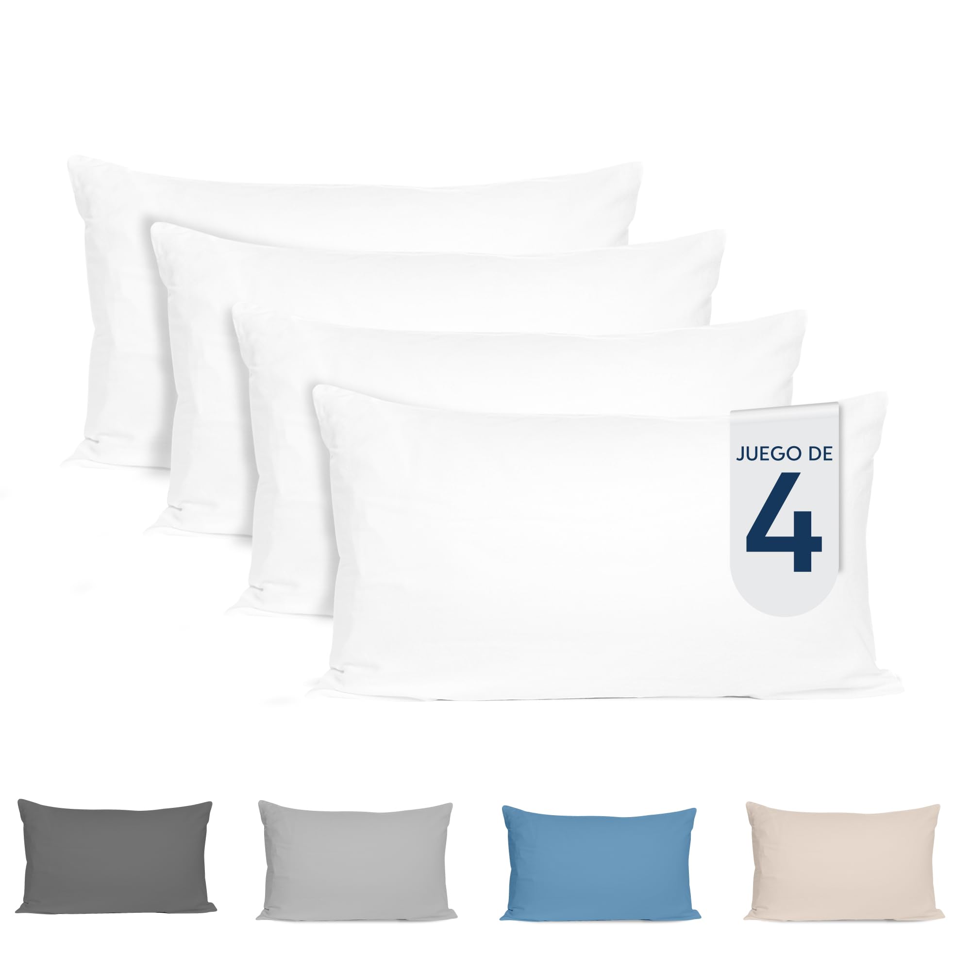 Dreamzie Funda Almohada 40x80 (Juego de 4) - Blanco - para Las Almohadas 40 x 80 cm - 100% Algodón Jersey - Funda de Almohada Algodón - Funda Cojín para Cama - Protector de Almohada en oferta en Amazon