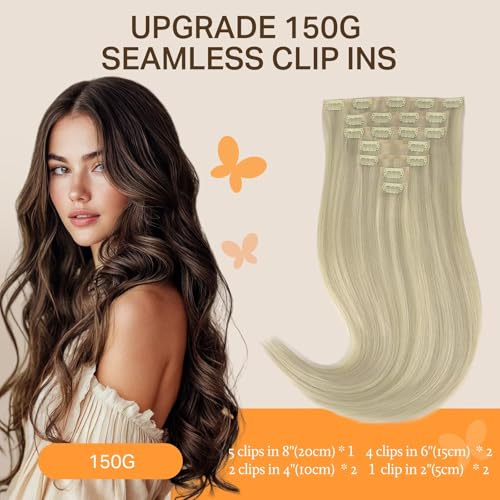 Image of DOORES Clip in Hair Extensions Real Human Hair, Ash Blonde Highlighted Platinum Blonde 130g 7pcs 18 Inch Clip in Virgin Extensions Invisible Edge Remy Silky Weft