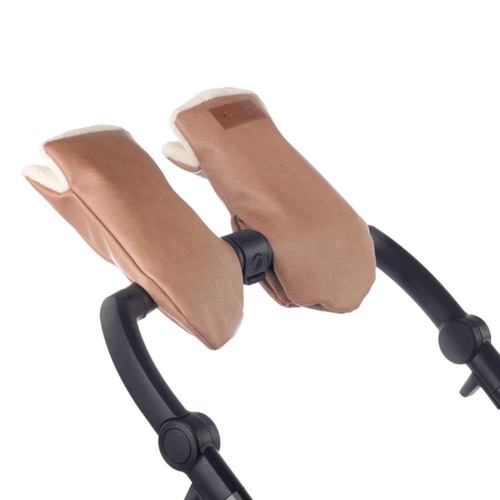 Jané Universal Magnetic Pram Mittens with Fleece Lining Waterproof Windproof Faux Leather Exterior Brown