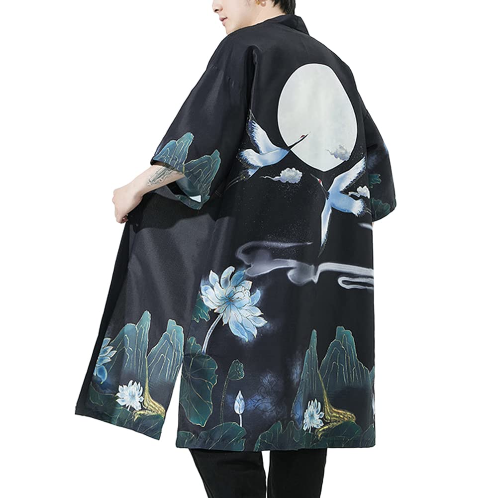 HAORUN Men Japanese Kimono Coat Loose Yukata Outwear Long Bathrobe Tops Vintage