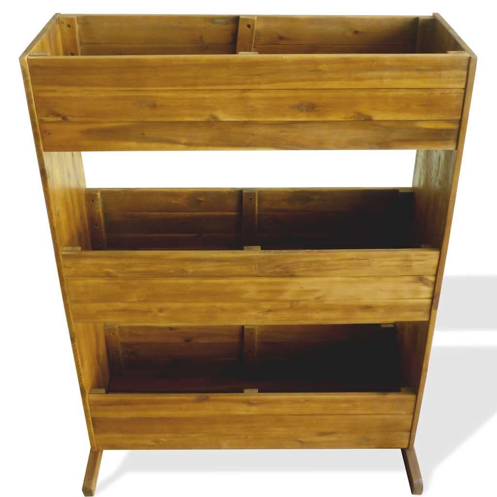 Jardinière surélevée de qualité supérieure en bois d'acacia à 3 niveaux, résistante aux intempéries, design rustique, 70 x 41 x 115 cm, idéale pour fleurs, plantes, terrasse, jardin