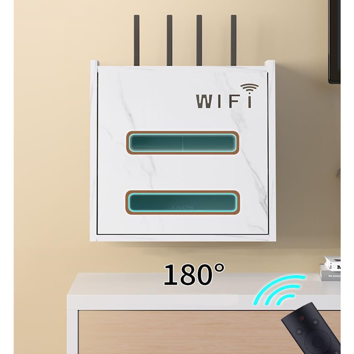 Caja Router Pared, Router Rack, Caja de Almacenamiento para Enrutador WiFi, Sala de Estar, TV, Estante de Almacenamiento de Pared, para decoración del hogar (White)