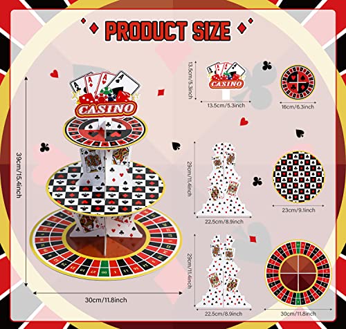 Casino Cupcake Stand 3 Tier for 24 Cupcakes Poker Dice Theme Cardboard Cake Dessert Holder Tower for Las Vegas Night Party Decoration Casino Decorations Adult Birthday Casino Themed Party Supplies