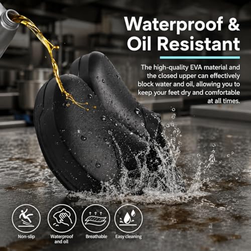 Image of Slip Resistant Work Shoes for Men Women, Waterproof Oil Resistant Chef Shoes, Lightweight Non Slip Kitchen Clogs for Food Service, Restaurant, Nursing, Healthcare - Comfortable All Day Standing Clogs