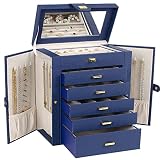 AKOZLIN Large Jewelry Box Organizer Functional Lockable with Big Mirror, Leather Jewelry Storage Cas