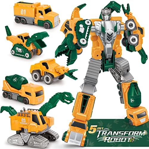 Dreamon Transforming Robot Toys Set for Boys,5-in-1 Magnetic Construction Vehicles for Kids Ages 4-7,5 Pcs STEM Building Toys Gift for Kid