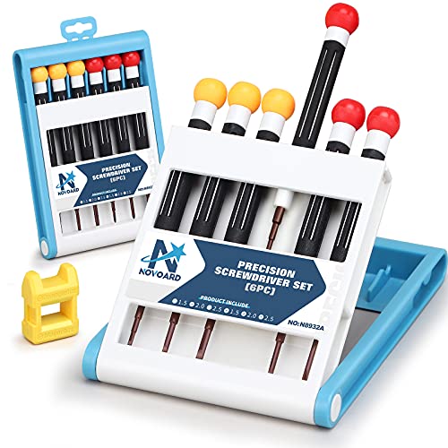 Magnetic Small Screwdriver Set, Novoard Precision Mini Screwdriver Set with Case, 6pc S2 Tiny Phillips Head Screwdriver and Small Flathead Screwdriver for Glasses, Watch, Jewelry, Electronic and More