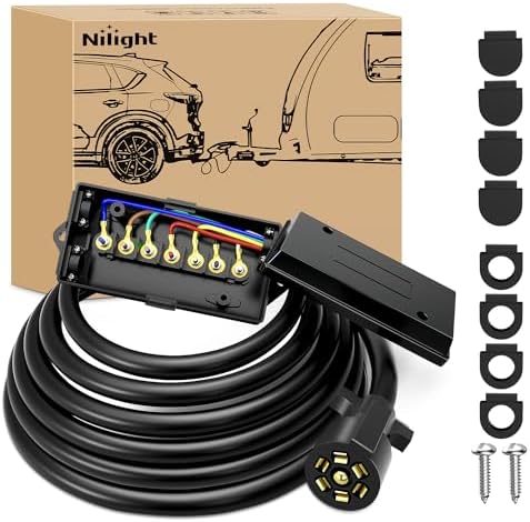 Nilight Heavy Duty 7 Way Inline Trailer Plug with 7 Gang Junction Box