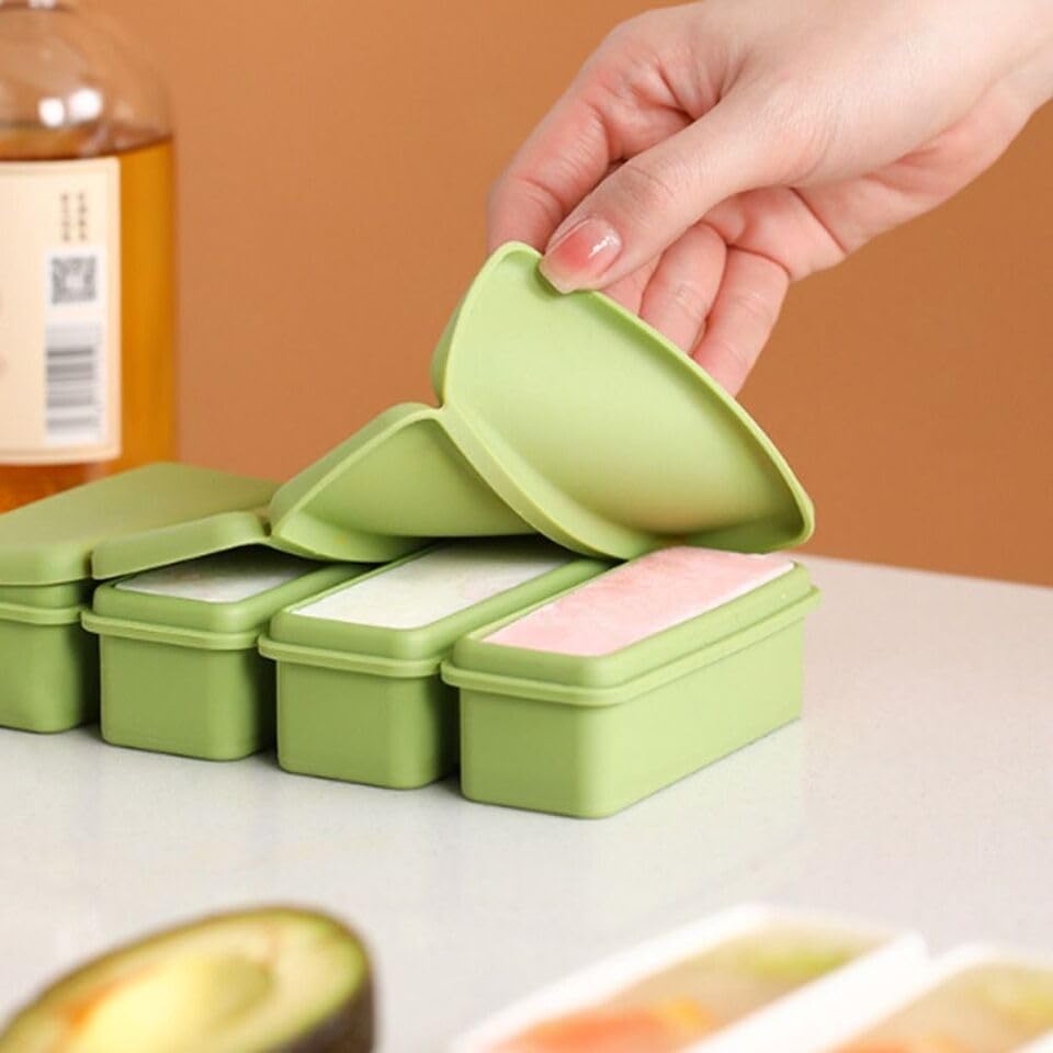Image of Durable Extra Large Silicone Freezer Non-Stick Ice Maker Trays with Lids 4-Compartment Meal Prep Food Soup Storage Containers Easy Press Demolding Ice. (1 pcs)