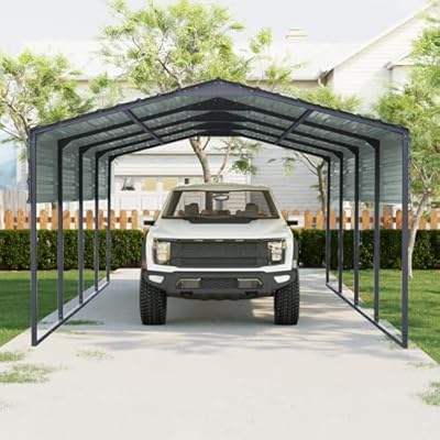 LOPOO Versatile 12x20 FT Metal Carport, Heavy Duty Galvanized Steel Outdoor Shelter, Waterproof Car Garage for Cars and Equipment